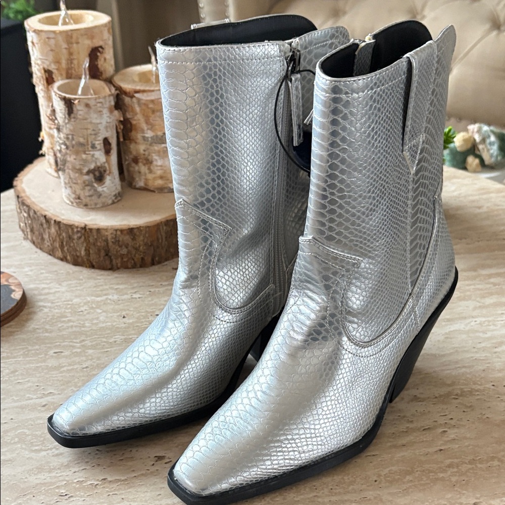 Shimmering Silver Heeled Boots